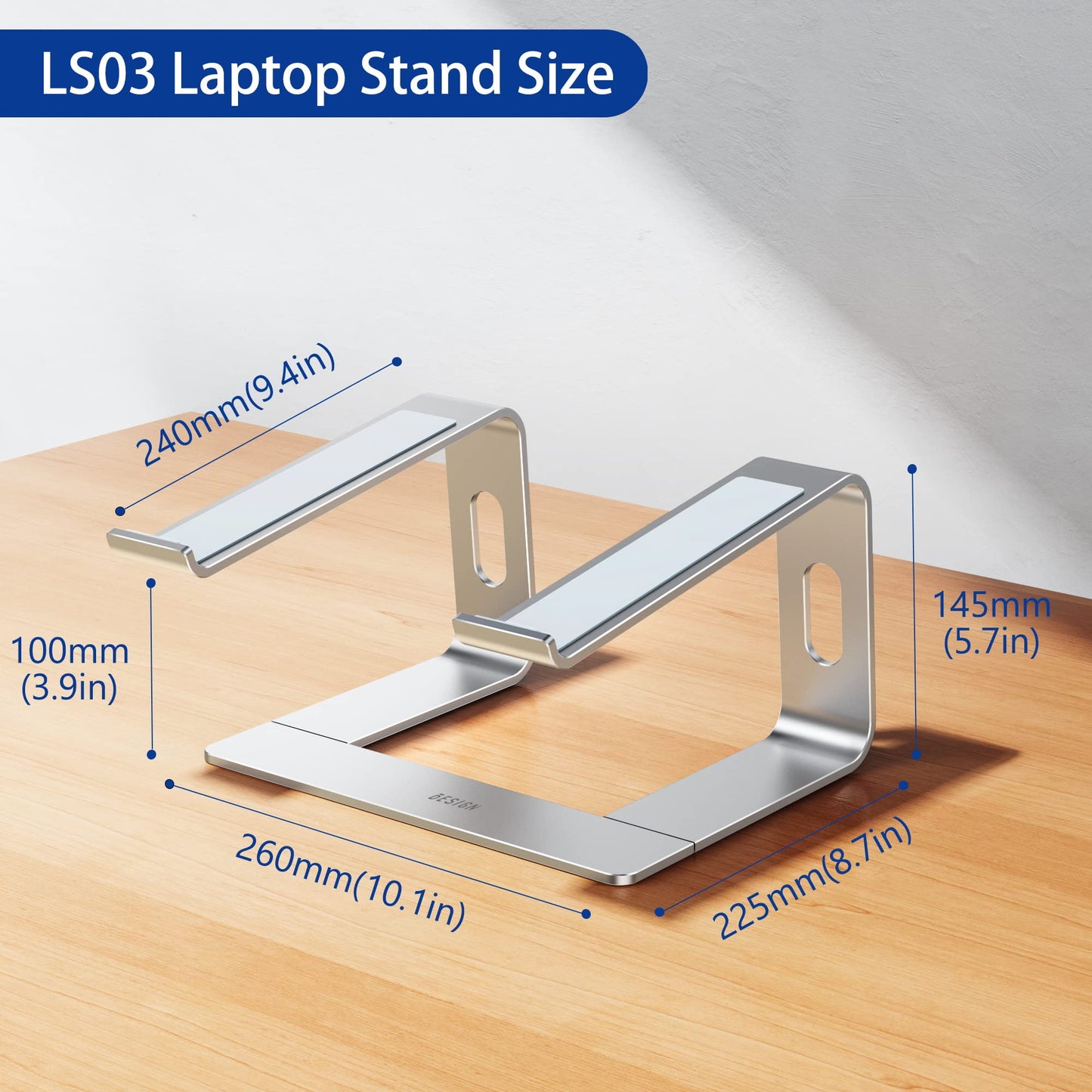 BESIGN LS03 Aluminum Laptop Stand, Ergonomic Detachable Computer Stand, Notebook Riser, Laptop Mount Compatible with Air, Pro, Dell, HP, Lenovo More 10-15.6" Laptops, Silver