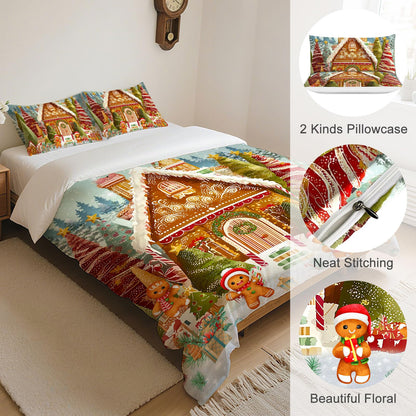 Yopiiefa Christmas Gingerbread Man Bedding Set 3 Pieces Soft Comforter Cover Twin Size with 2 Pillowcases 1 Duvet Cover for Men Women Bedroom