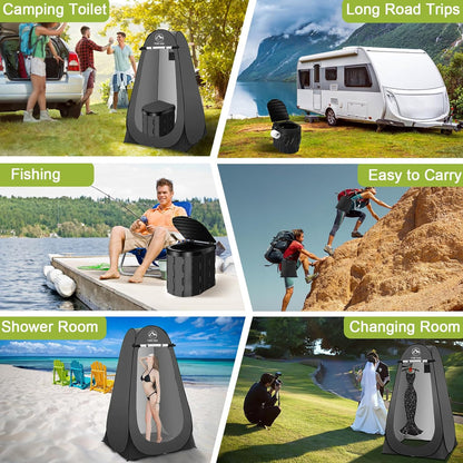 Portable Camping Toilet Kit with Pop-Up Privacy Tent, Washable Outdoor Shower and Changing Room, Includes Toilet Bags and Poo Gel