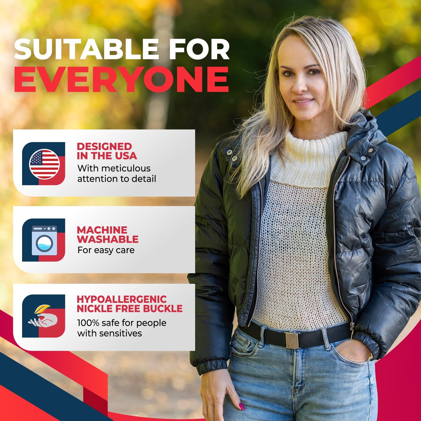 ONE-BELT No Show Invisible Elastic Belts for Women & Men 1.30" adjustable Non Slip No Buckle Bulge, Designed in USA.