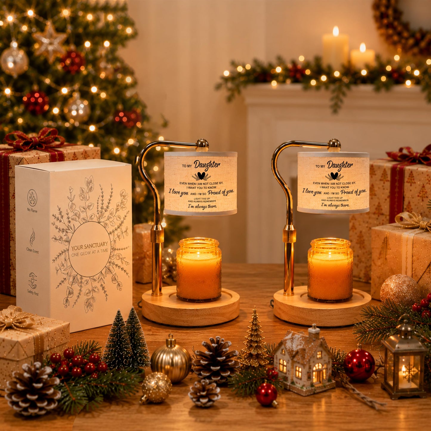 GIFTELIX Candle Warmer Lamp with Timer Dimmable - Christmas Birthday Gift for Women Daughter from Parent Mom Dad - Unique Table Lamp Flameless Melter Adjustable Height Warmers with 2 Bulbs Home Decor