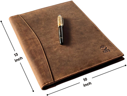 Leather A4 Conference Folder | Professional Organizer for Men and Women | Handmade Durable Leather Portfolio with Sleeves for Documents and Notepad by Rustic Town (Brown)