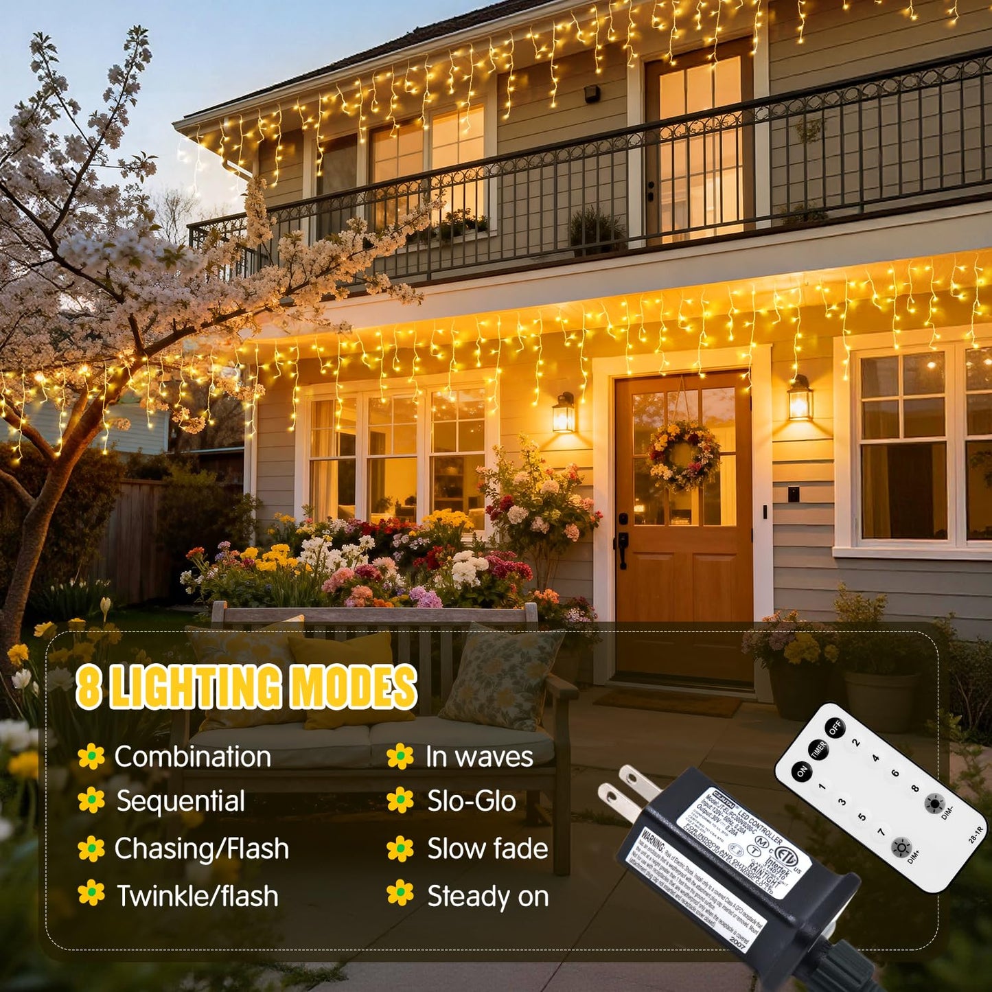 JMEXSUSS 38.8FT Icicle Lights for Outside, 400 LED Icicle Christmas Lights Outdoor Indoor Plug in, Warm White String Lights for Classroom Christmas House Patio Party Fireplace Holiday Decorations