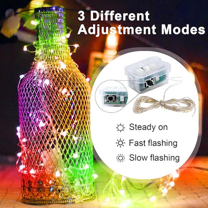 pozzolanas 24 Pack Multi-Colored Fairy Lights Battery Operated 3 Modes 7FT 20 LED Waterproof String Lights Twinkle Silver Wire for Mason Jars Wedding Christmas Halloween Party Decor (24,Multi-Colored)