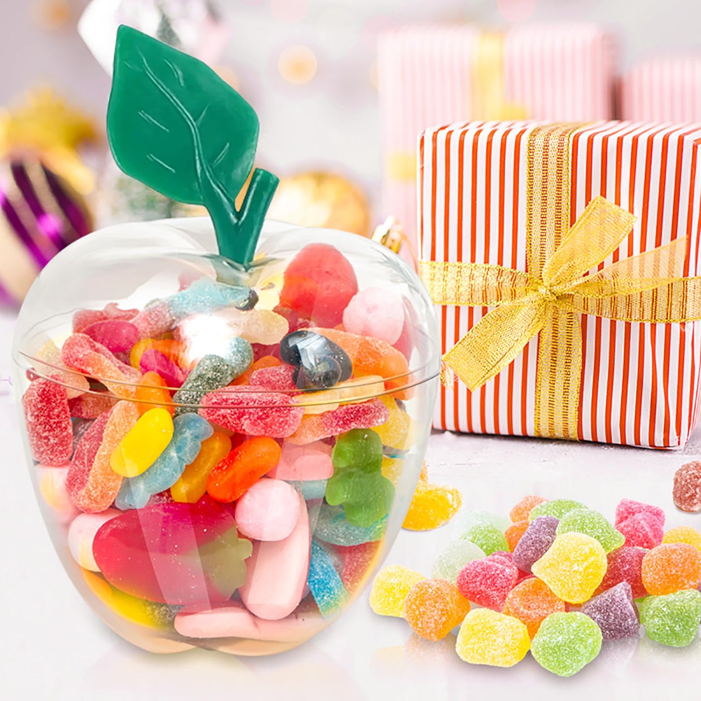 TABGACH Large Clear Apple Container Jar,Back To School Teacher Appreciation Gifts,Apple Shaped Candy Jar,Plastic Apple Decor Classroom Wedding Party,Teacher Gifts Funny Gift for Teacher,Friend,Women