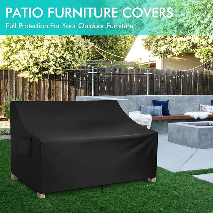 WLEAFJ Patio Sofa Cover Waterproof, Outdoor Loveseat Cover, Heavy Duty Outdoor Couch Cover, Large Lawn Patio Furniture Covers with Air Vent, 58’’ W x 40’’ D x 31’’ H