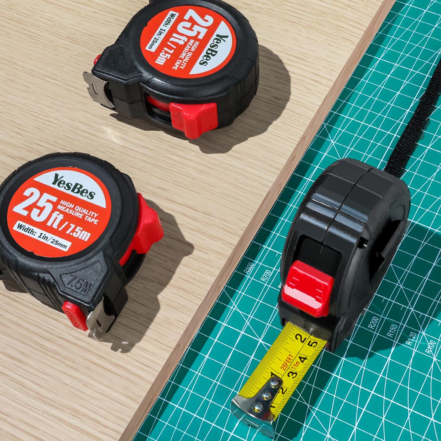 Tape Measure 25 ft, 5 Pack Bulk Easy Read Measurement Tape, Self-Locking Measuring Tape Retractable 1-Inch Wide x 25 ft
