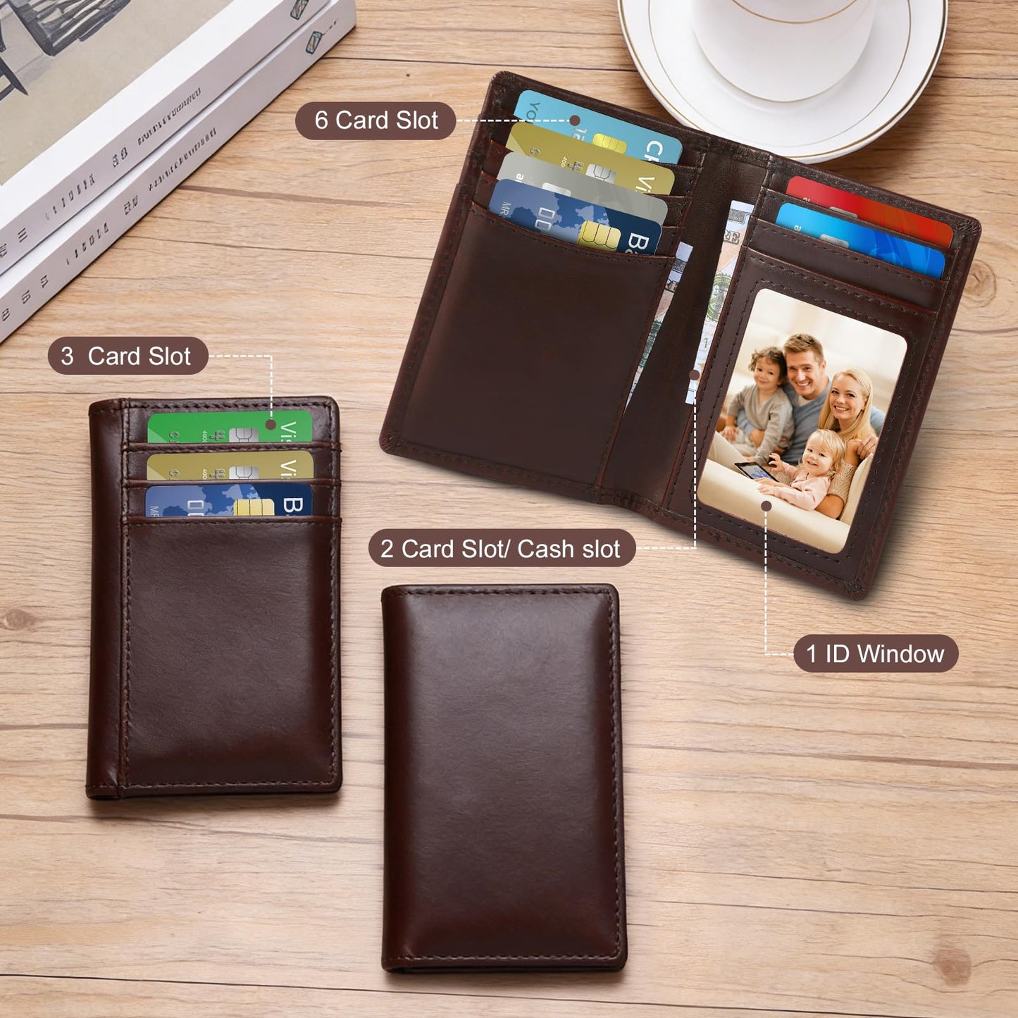 baotuiok Small Card Case Slim Mens Bifold Wallet，Thin Travel Minimalist Leather Wallet for Men， Credit Card Holder for Men(brown)