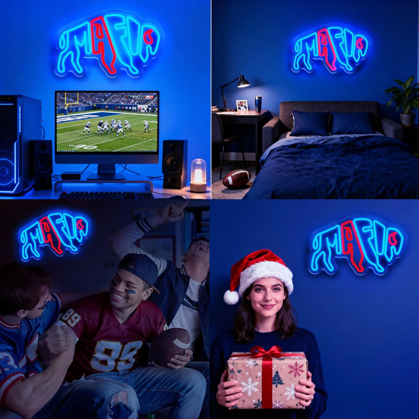 Football Team Neon Sign, Cool Dimmable Light Up Football Mafia Neon Merch USB Light Up Sign Bedroom Man Cave Game Room Home Bar Party Shop Decor Decoration for Kids Boys Birthday Christmas Gift (Maf 1)