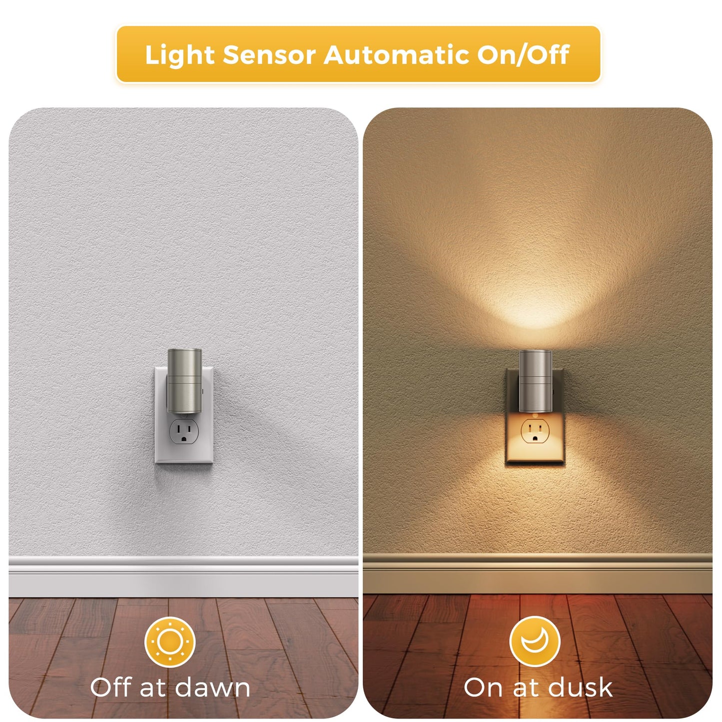 L LOHAS LED Night Light, Dimmable Night Lights Plug into Wall, Metal-Shade Nightlight for Adults, Automatic Nightlights, Light Sensor,Soft White 3000K, Nightlight Plug in for Hallway Bedroom [2 Pack]