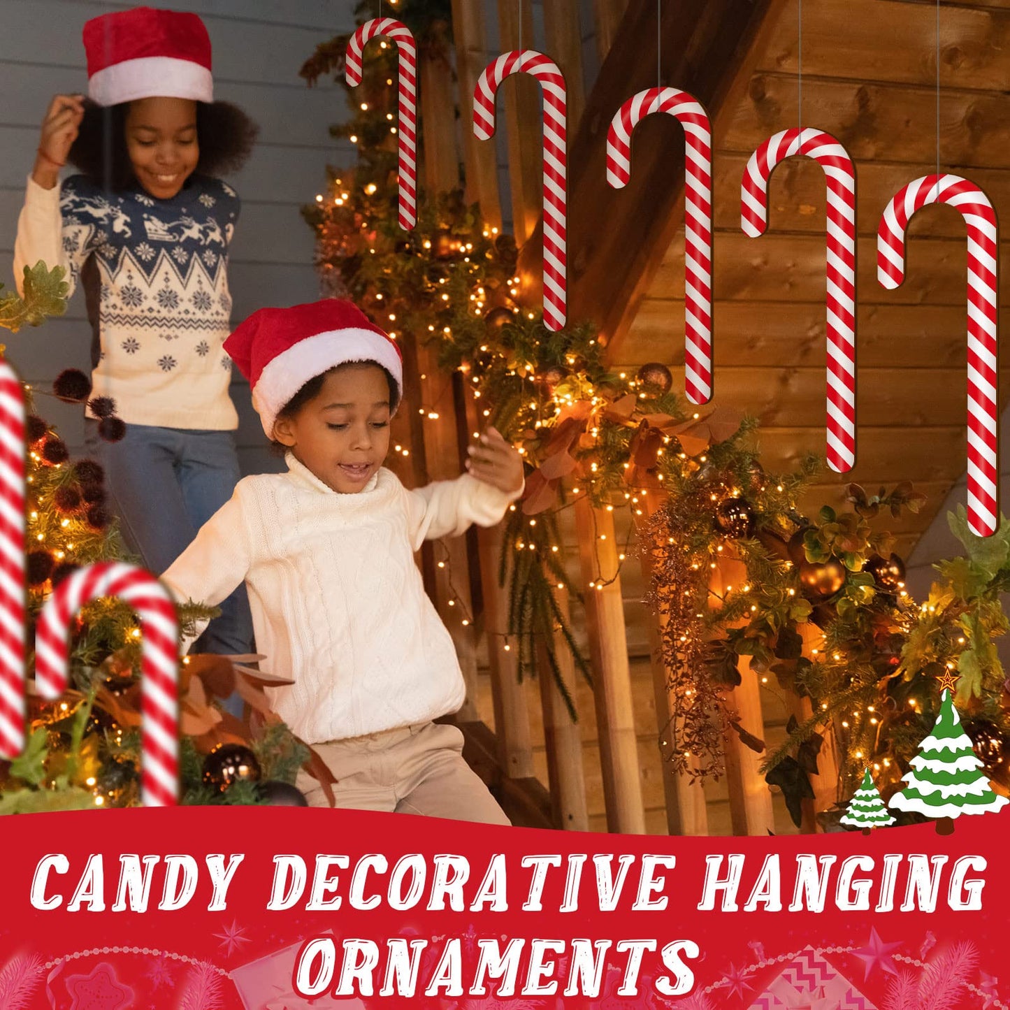 Large Size 8 Pcs 11.8 Inch Christmas Large Candy Canes for Tree Decorations Red and White Giant Candy Cane Props Bulk Xmas Hanging Ornaments Rustic Wood Flat for Party Supplies DIY Crafts Photoshoot