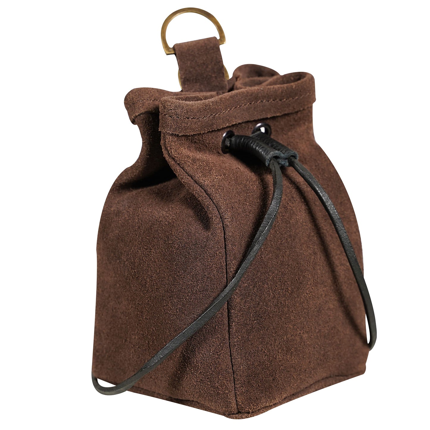 Medieval Drawstring Belt Pouch Medeival Suede Leather Bag Renaissance Waist Purse LARP Cosplay Costume Accessories Jewelry Coin Pouch - Chocolate Brown, 6.5" x 4"