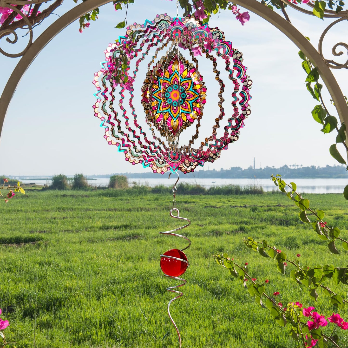 Eiryhope Mandala Blossom Wind Spinner - Metal Wind Spinners | 12inch 3D Kinetic Laser Cut Hanging Wind Sculpture & Wind Catcher | Outdoor Decor for Garden, Patio, Yard Art