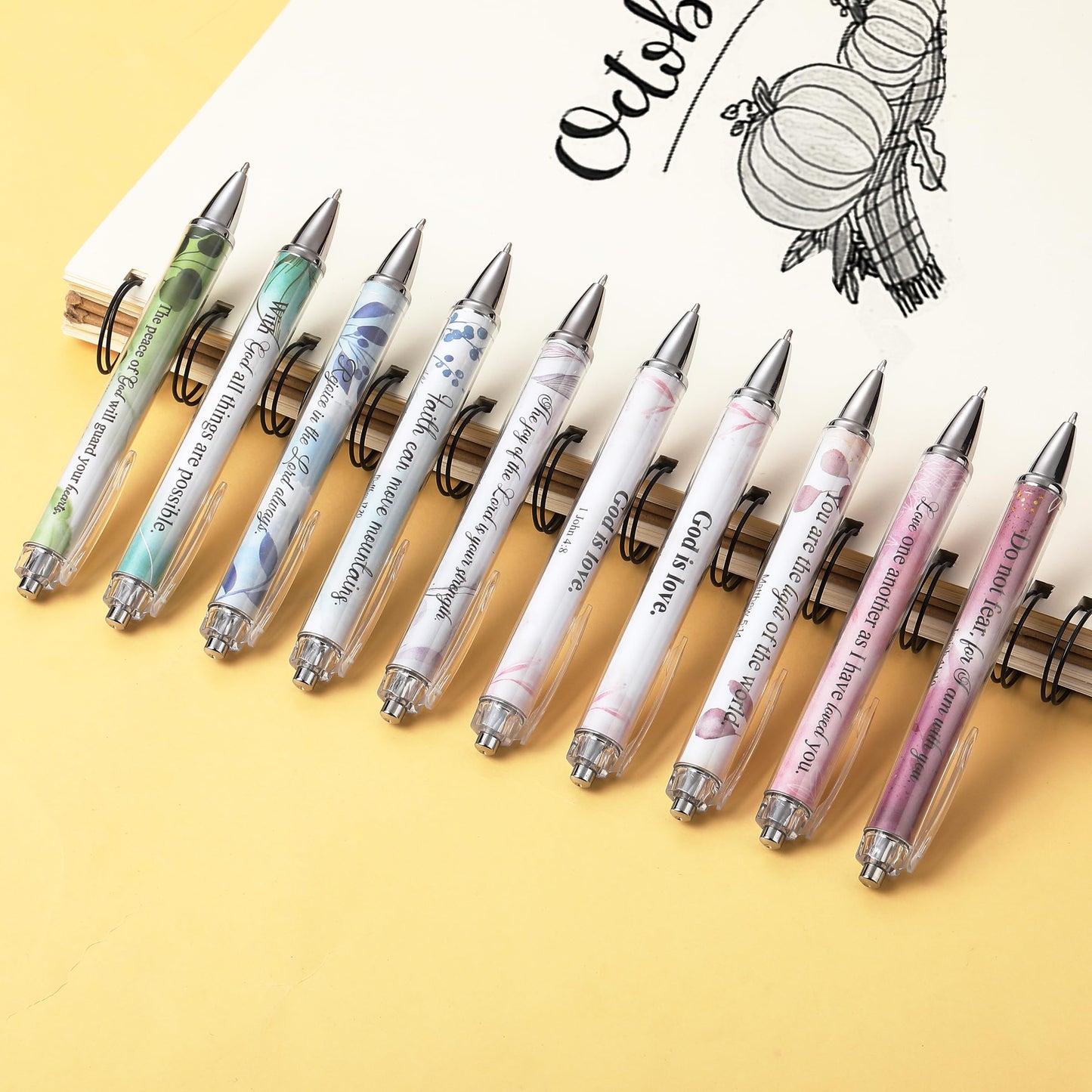 Mr. Pen- Christian Pen Set, 50 Pack, Floral, Black Ink, Bible Verse Pens Bulk, for Women Men