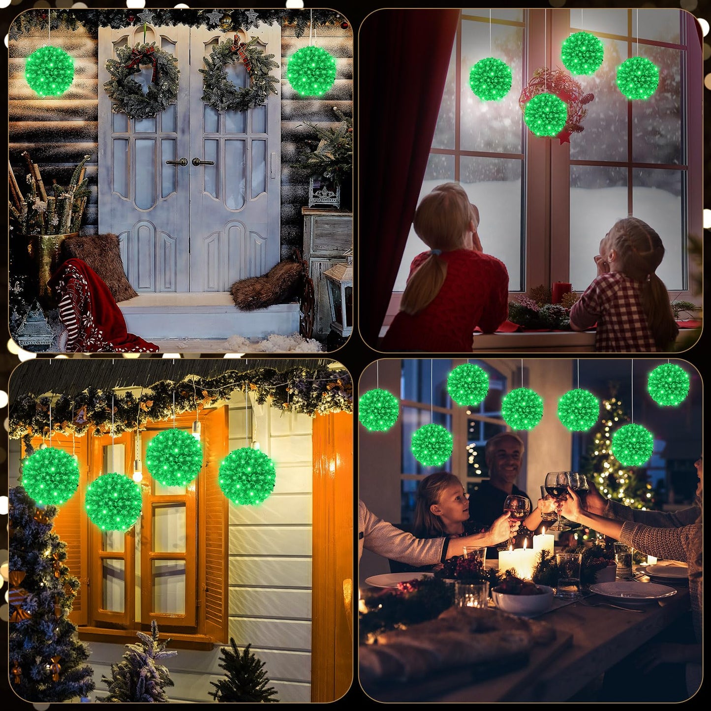 Baquler 6 Pcs Christmas Starlight Sphere 5.5 Inch Window Lights Hanging Outdoor Lights With 100 Bulbs for Wedding Christmas Decoration (Green)