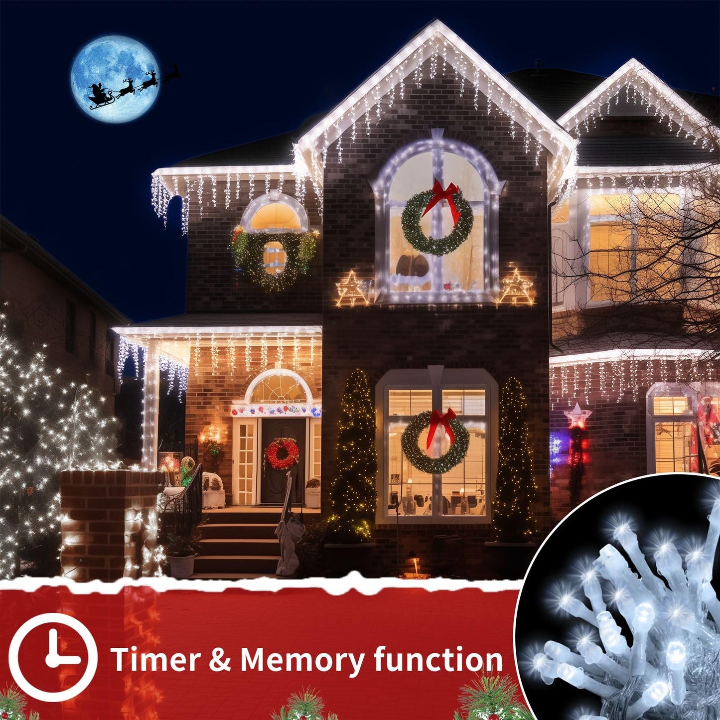 Ryblgled Icicle Christmas Lights for Outside - 65Ft 506 LED Plug-in Icicle String Lights Outdoor Decorations with Remote,Waterproof, Cool White Christmas Icicle Lights for House Bedroom Balcony Decor