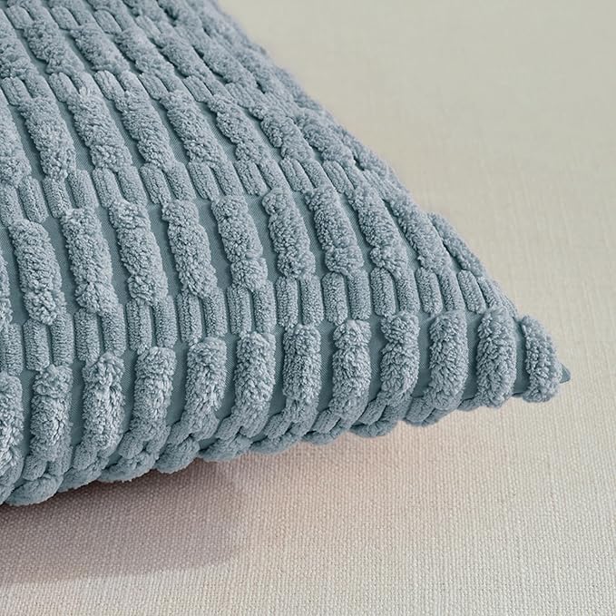 Fancy Homi 1 Pack Boho Light Blue Decorative Throw Pillow Covers 12x24 Inch for Couch Bed Sofa, Rustic Modern Farmhouse Home Decor, Soft Plush Corduroy Cute Rectangle Cushion Case 30x60 cm
