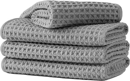 Microfiber Waffle Face Towels, 4 Pieces, Fast Drying, Lint Free 430 GSM