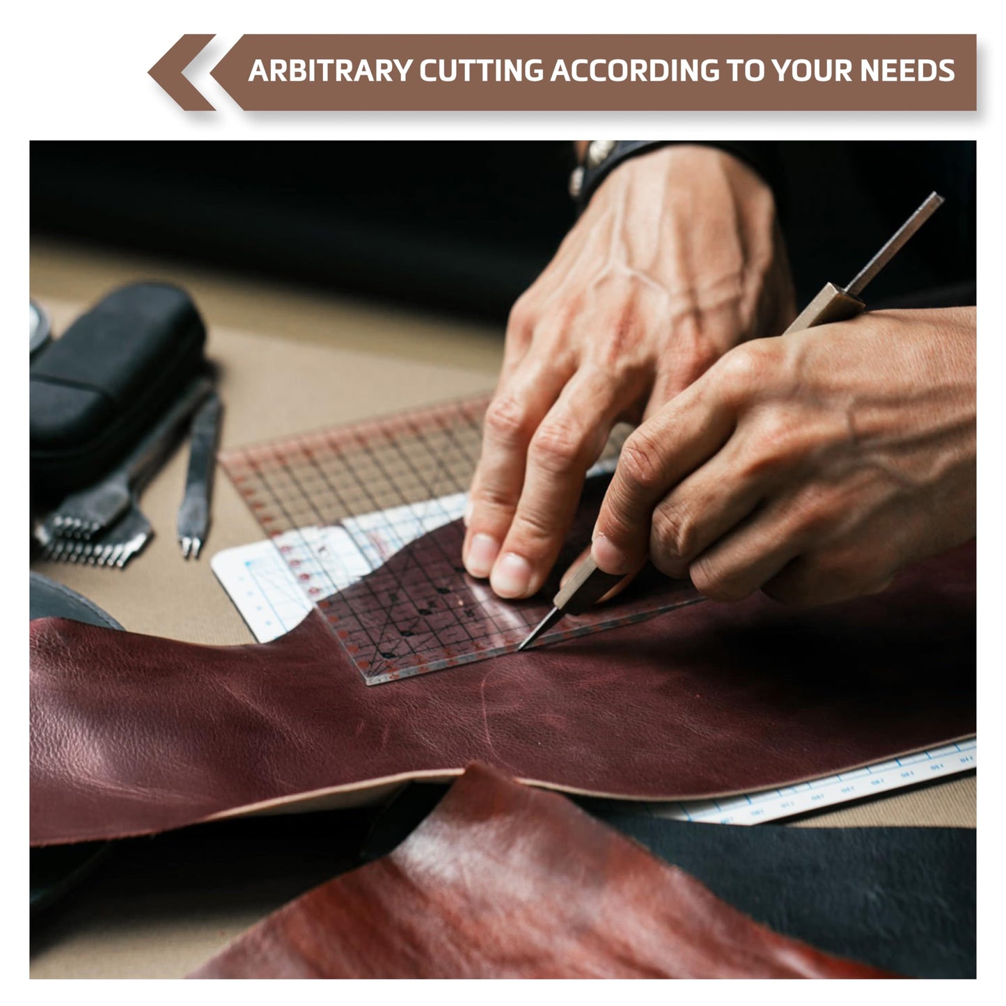 Shkira 24''X12'' Genuine Burgundy Brown Dotted Leather Sheets for Hobby Workshops - Tooling Square - 2.0MM Thick Genuine Top Full Grain Oil Tan - Thick Leather Pieces