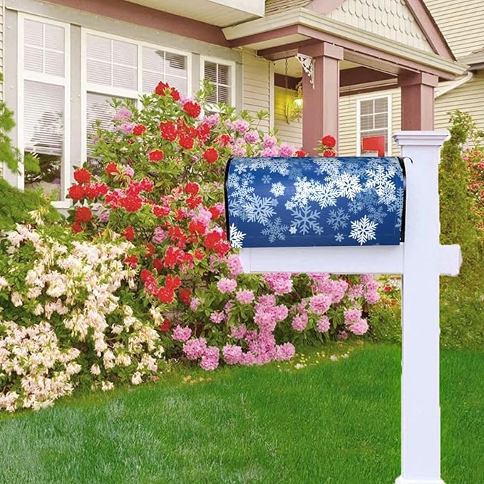 DADABULIU Mailbox Covers Snowflake Blue Winter Christmas Magnetic Letter Post Box Cover Standard Size 21 x 18 Inch Garden Yard Home Decorative