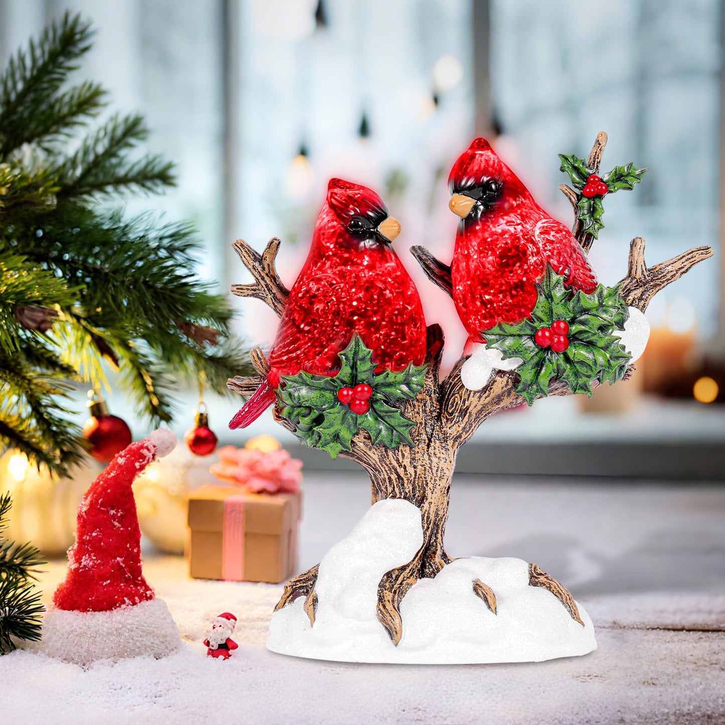9.8 inch Christmas Snow Globes Cardinal with Music 6H Timer USB and Battery Powered Lighted Glitter Water Lantern Cardinal Snow Globe for Christmas Festival Decoration Gifts