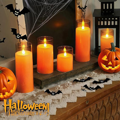 Homemory Halloween Orange Flameless Candles, Battery Operated LED Candles with Remote and Timer, Candles for Halloween Decoration, Fall, Harvest Festival, Set of 5