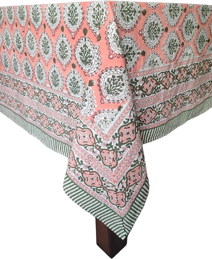 ATOSII Kari 100% Cotton Fall Tablecloth, Handblock Print Rectangle Table Cover for Kitchen Dining Linen I Parties, Thanksgiving, Christmas, Wedding, Fall Decor Table Cloth 60 X 90 Inches