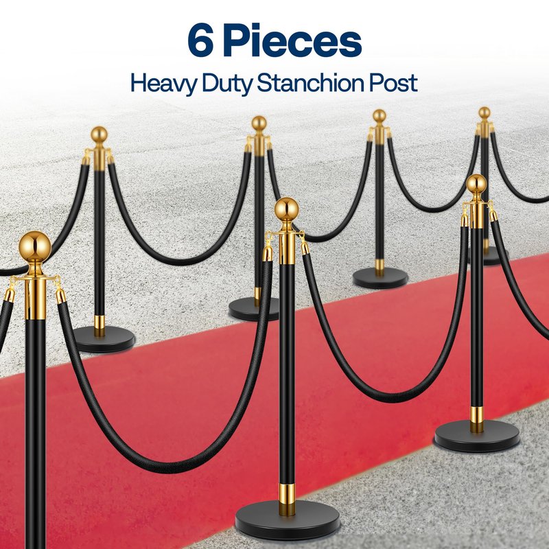 VIVOHOME Stanchions and Velvet Ropes 6PCS, Water-Fillable Base with Iron Post, 5 Feet Velvet Ropes and Posts, Crowd Control Barriers, Red Carpet Runner Poles for Party Supplies