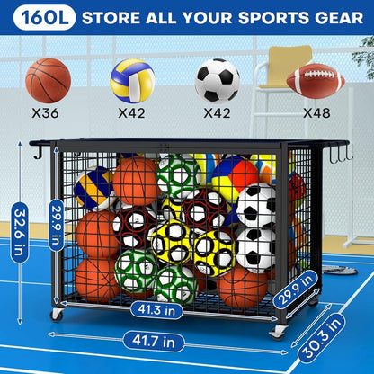 Extra Large Ball Cart Storage - Rolling Design with Lockable Wheels for Easy Transport