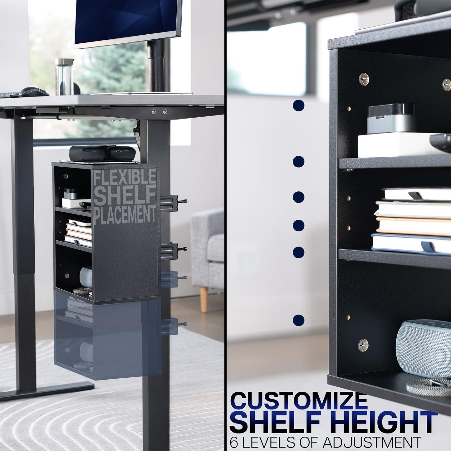 VIVO Clamp-on Under Desk Shelving Unit, Office Accessory Holder for Supplies, Gaming Devices, and More, Multi-Level Storage Shelves, Workstation Organizer, Black, DESK-SHELF3CL