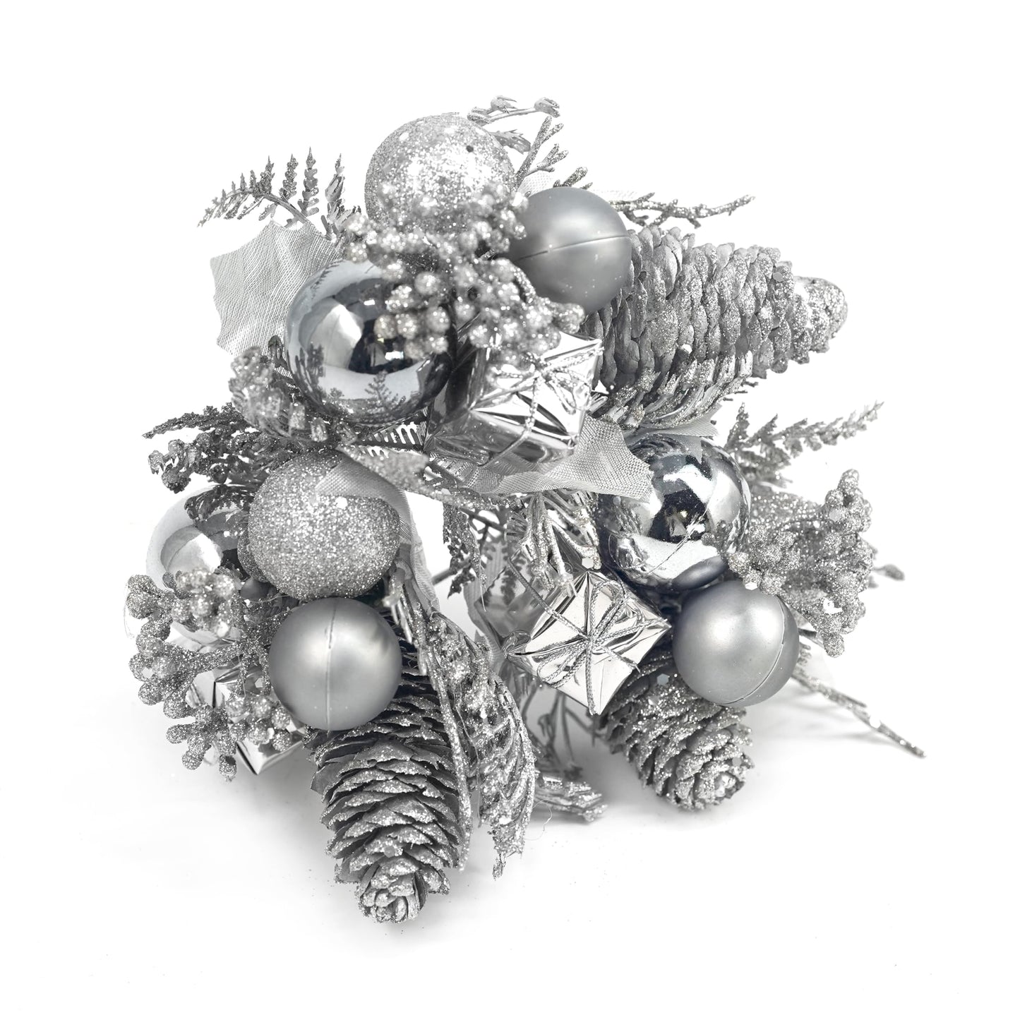 Riverbyland Artificial Plants 8" Christmas Tree Picks Silver Floral Spray Decorations 3 PCS