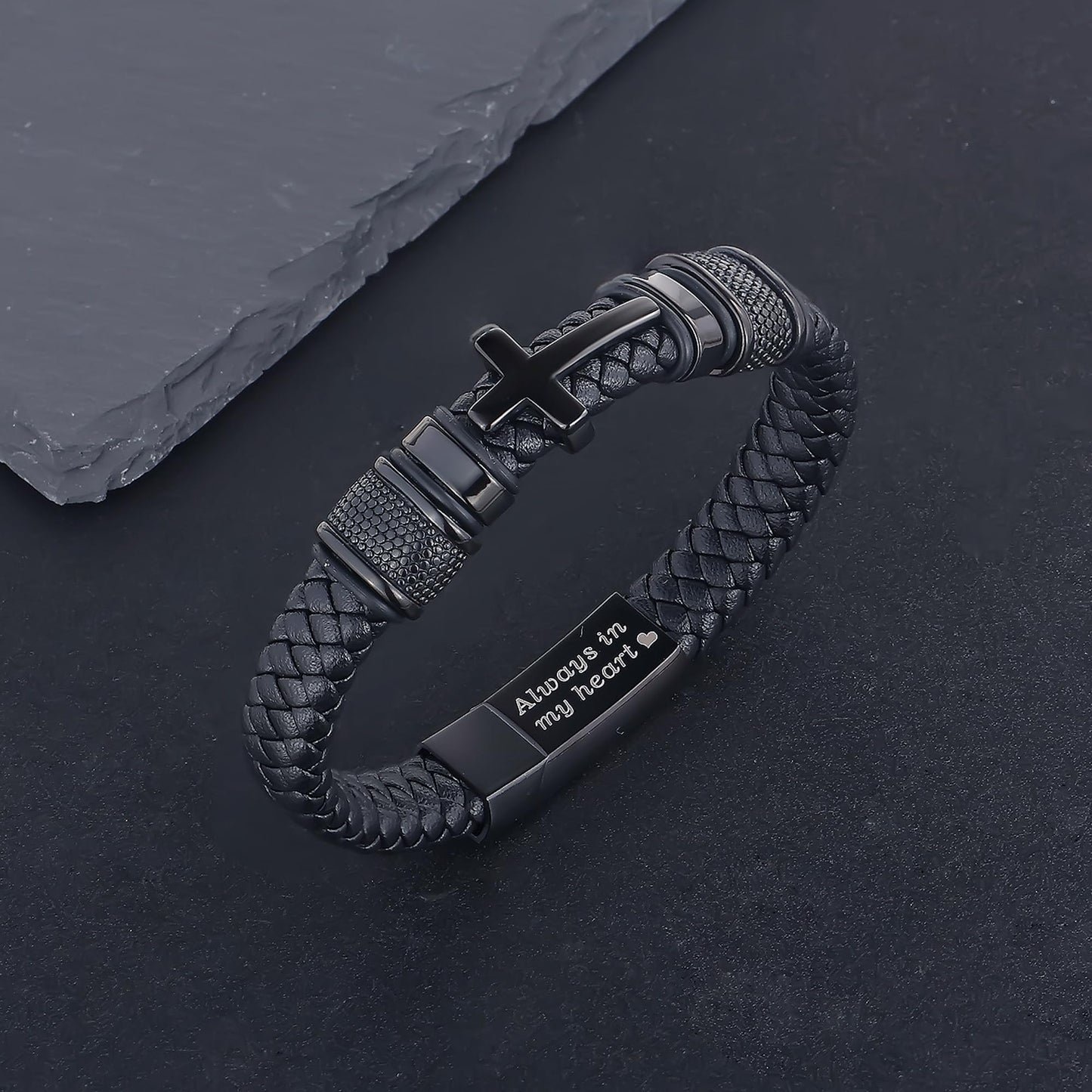 YOUFENG Urn Bracelet for Human Ashes Leather Cremation Cross Bracelet Stainless Steel Keepsake Cuff Bangle Jewelry for Men