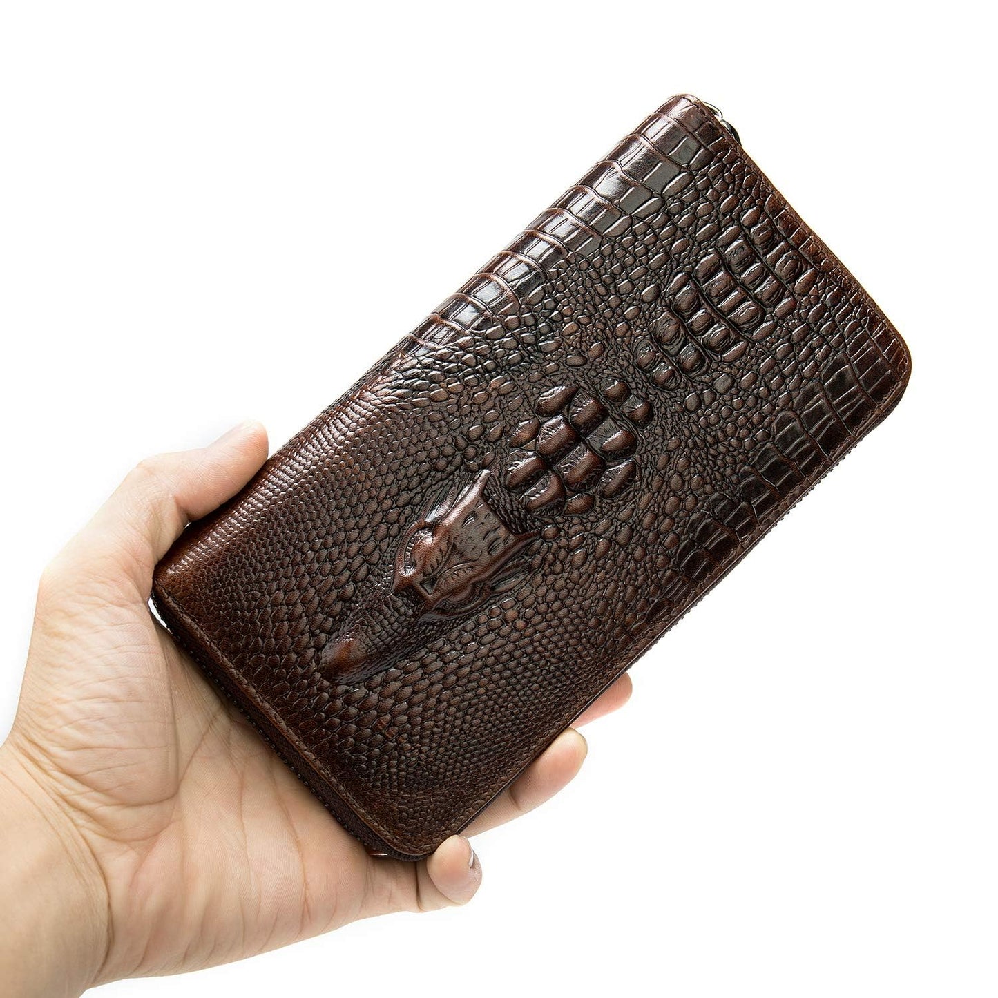 Glorixen Genuine Leather Clutch Bag for Men Handbag Multipurpose Wallet Fashion Card Holder Purse Fold Black (C-Brown)