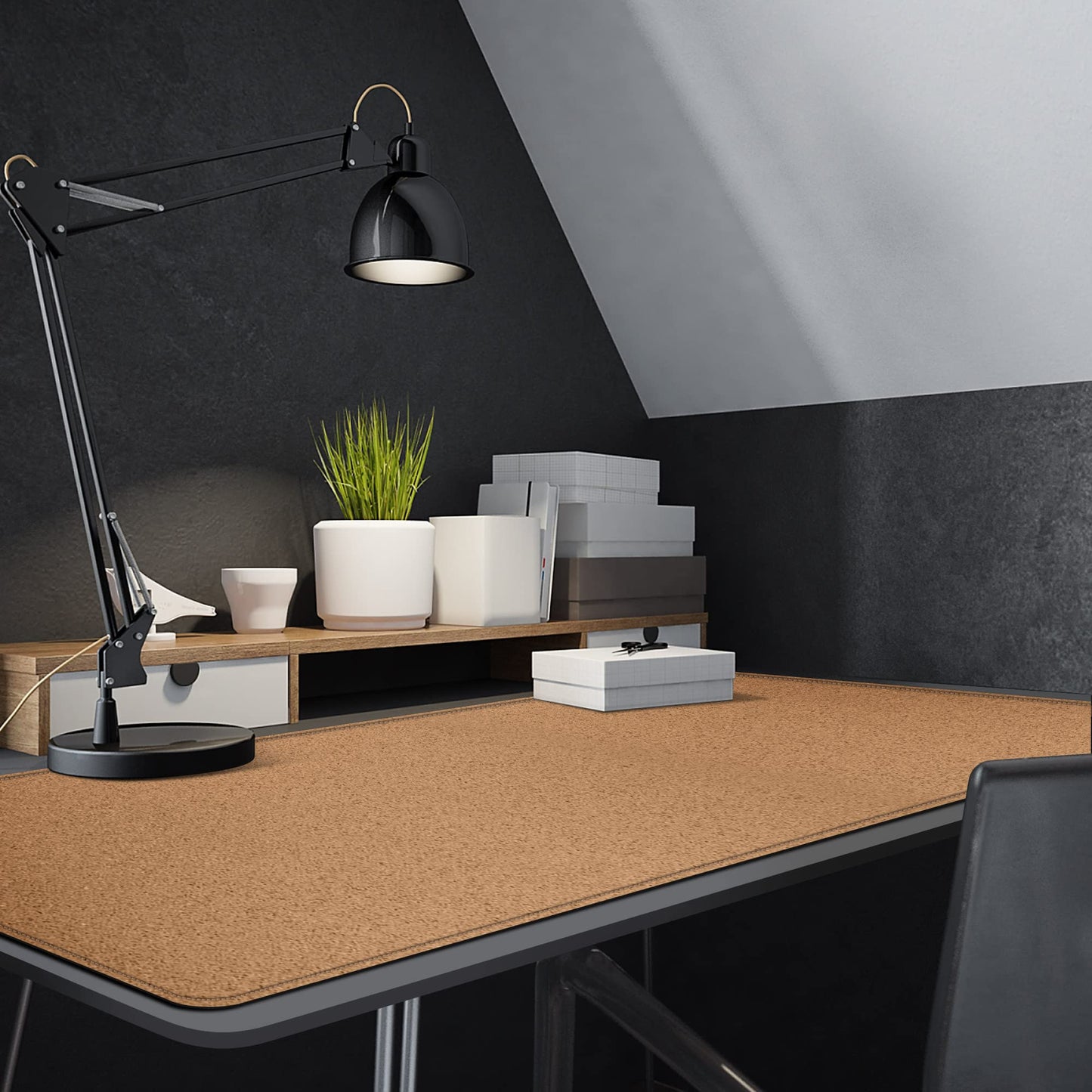 MAIDERN 55” x 24” Cork & Leather Desk Pad, Large XXL Desk Mat, Full Desk Mouse Pad, Dual Sided Desk Pad, Desk Pad Protector for Gaming Home Office (Black)