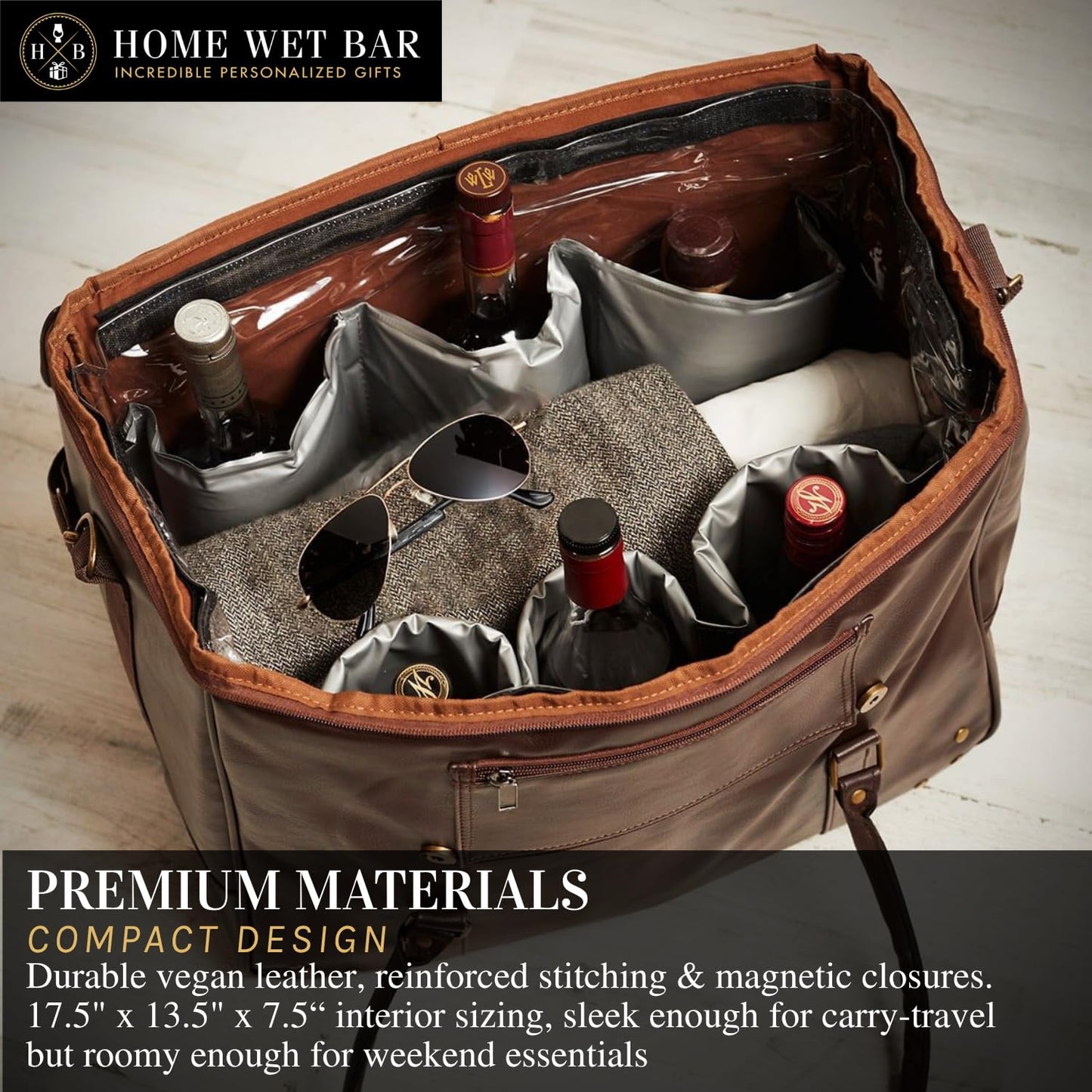 Graham Whiskey Bottle Carrier and Weekender Travel Bag | Customizable Waterproof and Insulated Interior | Vegan Leather | Perfect for Tastings, Parties & Getaways