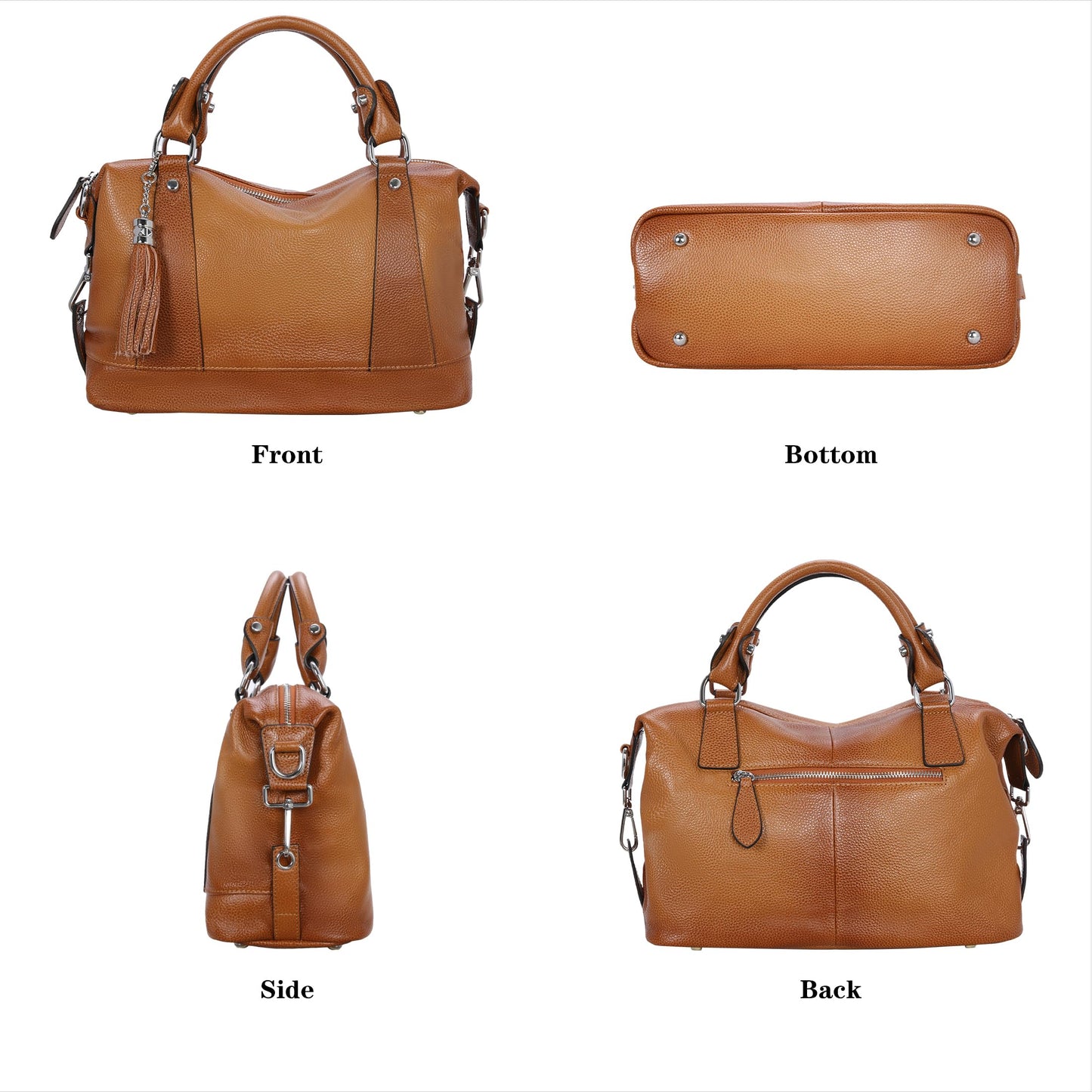 HESHE Womens Genuine Leather Handbags Purse Crossbody Satchel Tote Bags Ladies Real Leather Bags (Sorrel)