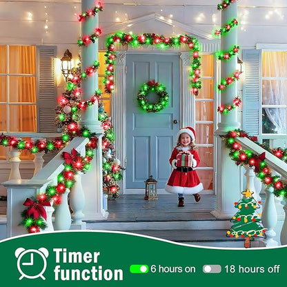 SAUIRS 197FT 500 LED Christmas Lights Outdoor String Lights with 8 Modes Timer Waterproof Fairy Light Plug in for Outside Indoor Party Xmas Palm Tree Yard Wedding Decoration(Red and Green)