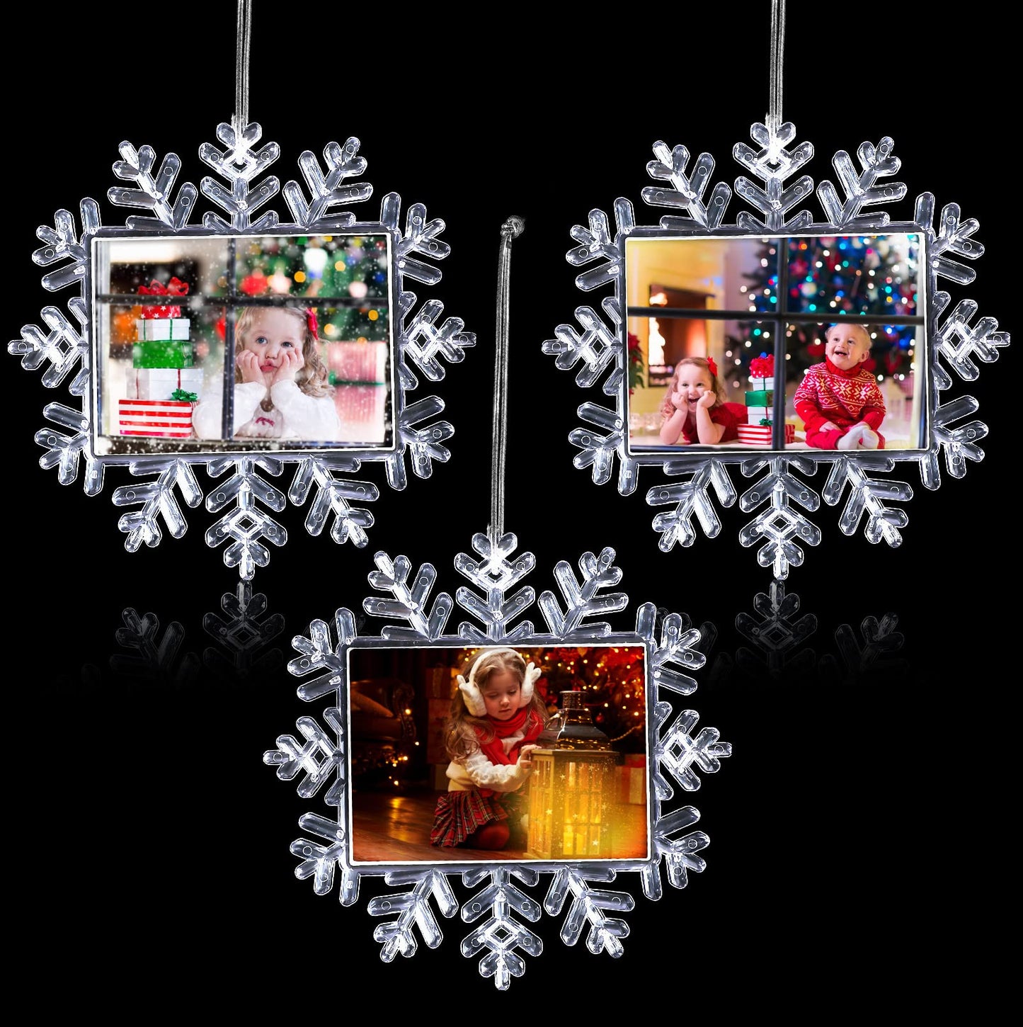 Yookeer 3 Pcs Christmas Snowflake Hanging Photo Frame Snowflake Ornaments Xmas Picture Ornaments Christmas Acrylic Photo Decorations Picture Frame for Xmas Tree (Classic)