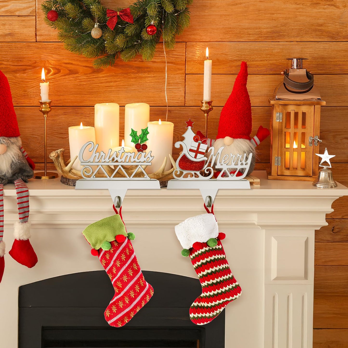 Homyplaza Christmas Stocking Holders for Mantle Weighted Metal Stocking Hangers Hooks for Fireplace Christmas Decorations (Set of 2)