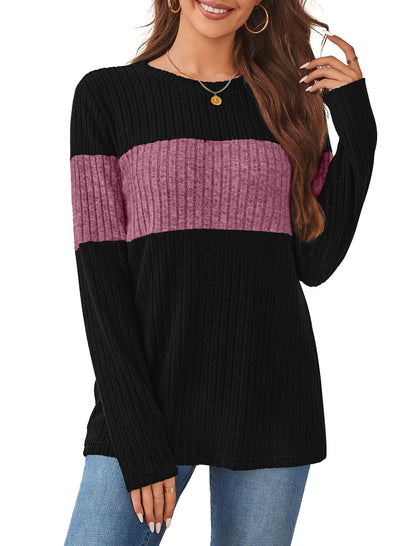 WIHOLL Womens Sweaters Trendy Color Block Tops Long Sleeve Shirts Fall Outfits Early Fall Fashion 2025 Winter Clothing