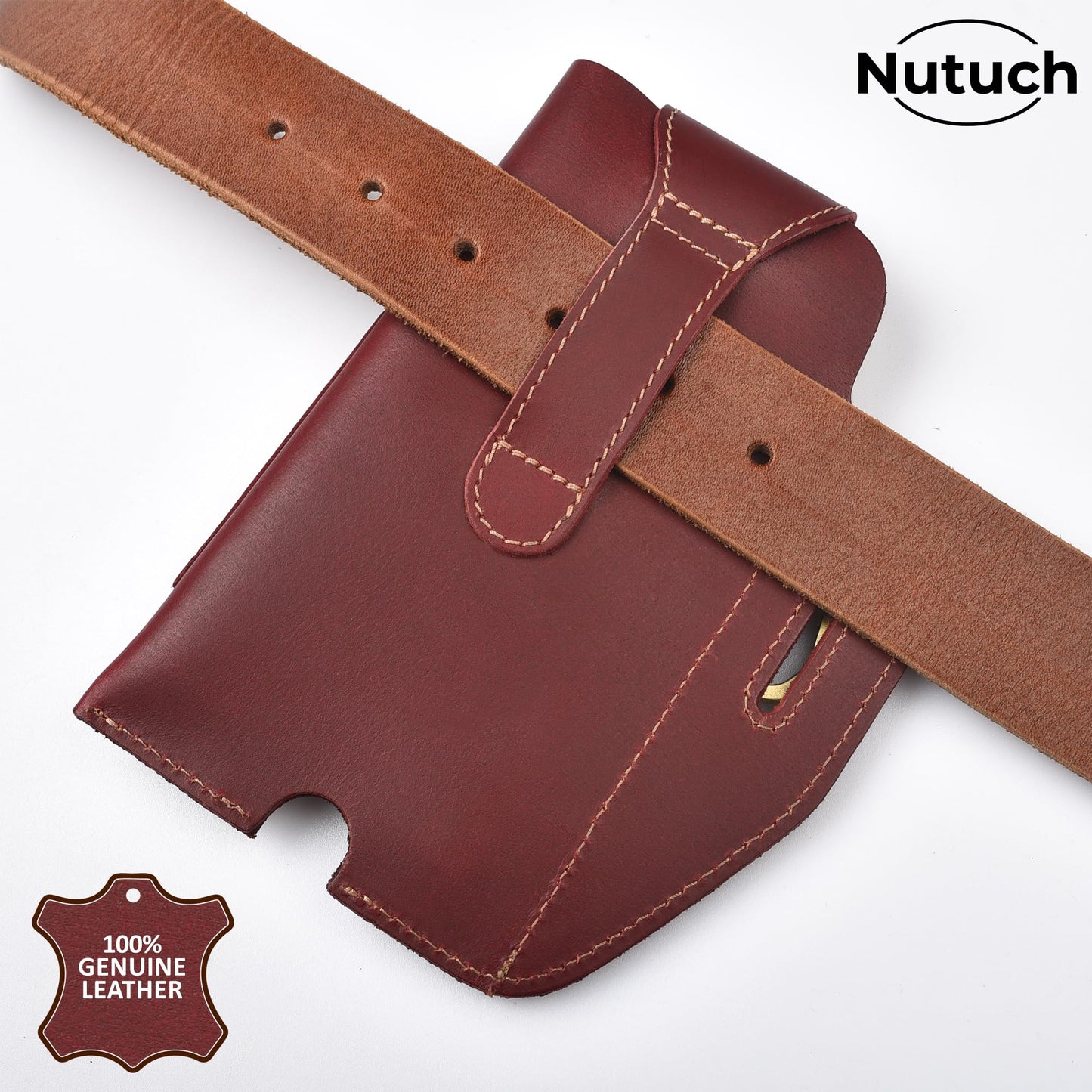 Genuine Leather Phone Holster with Belt Loop | Cell Phone Pouch for iPhone and Smartphone | Cell Phone Holsters Holders | Cell Phone Case | Leather Phone Case (Maroon 501)