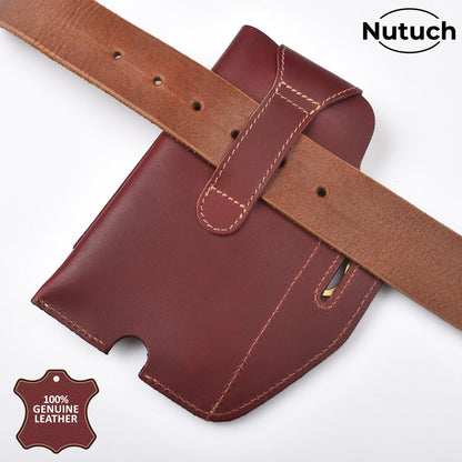 Genuine Leather Phone Holster with Belt Loop | Cell Phone Pouch for iPhone and Smartphone | Cell Phone Holsters Holders | Cell Phone Case | Leather Phone Case (Maroon 501)