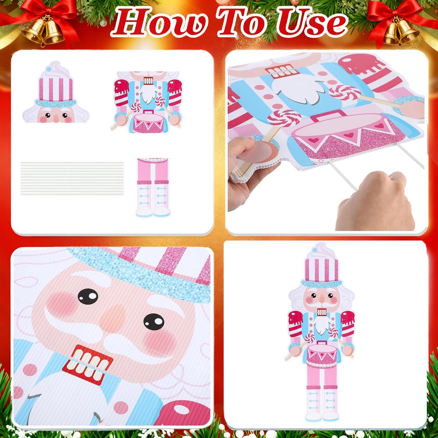 GOLDCROW 2 Pcs Nutcracker Yard Stakes, Christmas Nutcracker Porch Sign, Pink Christmas Yard Decorations for Lawn, Garden, Outdoor Xmas Winter Holiday Party Supplies