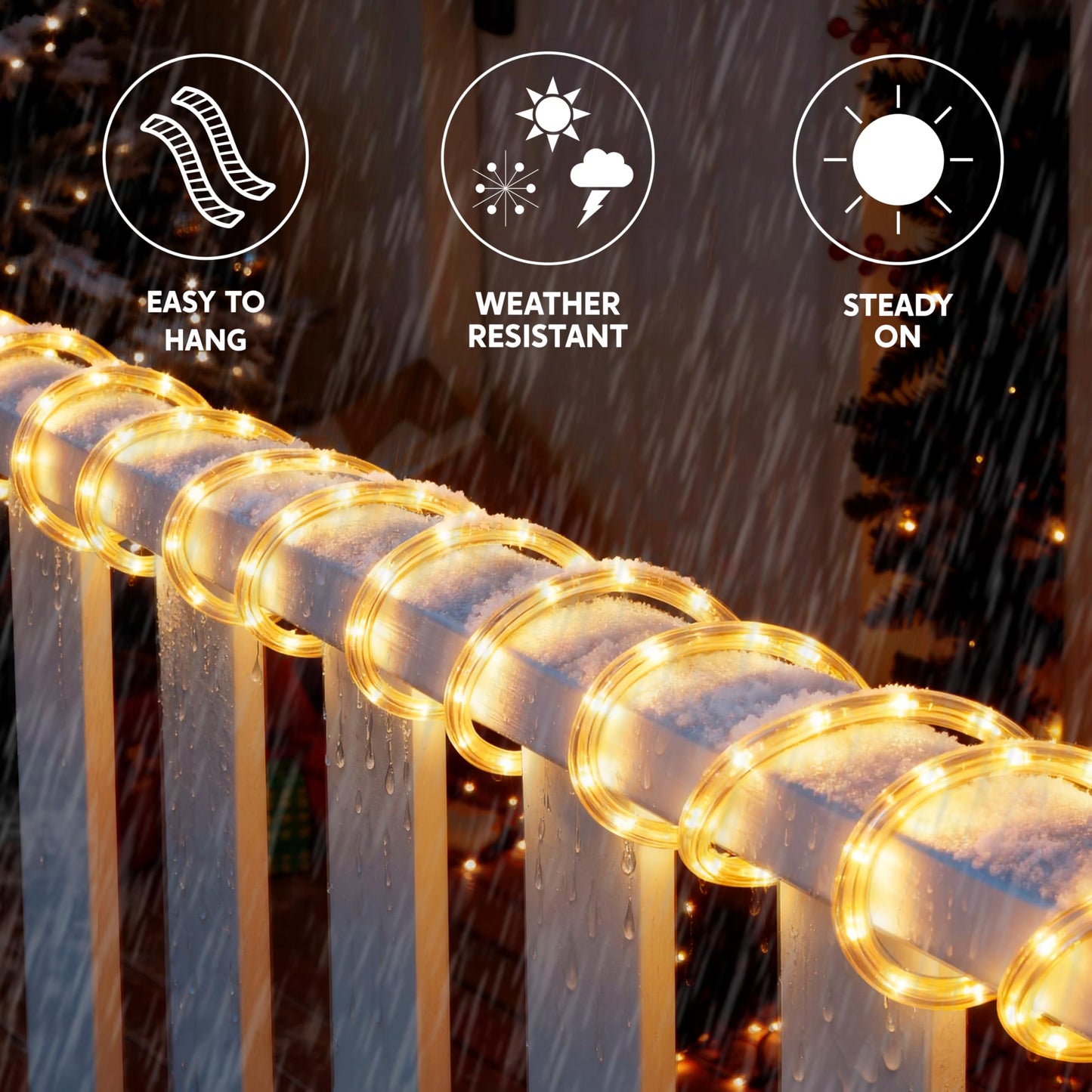 Joiedomi 40FT LED Candy Cane Rope Lights, Waterproof Outdoor 360 LED Christmas Decor Lights for Garden Yard Party Xmas Christmas Holiday Decorations (Warm White)