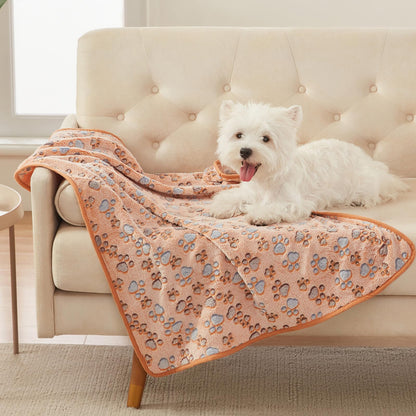 1 Pack 3 Blankets Super Soft Fluffy Premium Fleece Pet Blanket Flannel Throw for Dog Puppy Cat Paw Brown/Pink/White Small(23x16 inch)