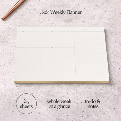 Weekly To-Do List Notepad – Desk Pad for Work and Study, Gold, 11.7x8.3 Inches