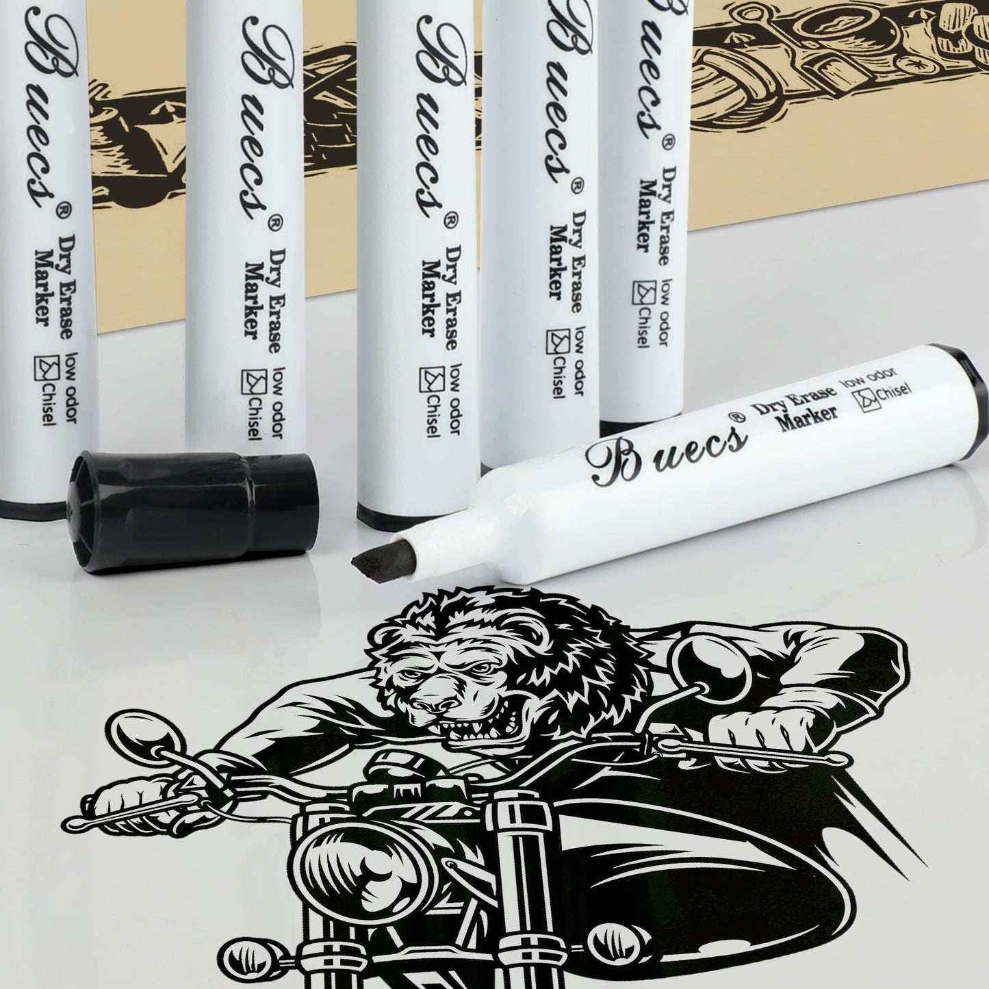 Buecs Black Dry Erase Markers, Low-Odor, 80 Count, Chisel tip, Perfect for Writing on Whiteboards, Dry-Erase Boards, Glass, Office Supplies