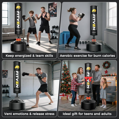 FITVEN Freestanding Punching Bag 70''-190lbs with Boxing Gloves Heavy Boxing Bag with Suction Cup Base - Men Stand Kickboxing Bag for Home Office