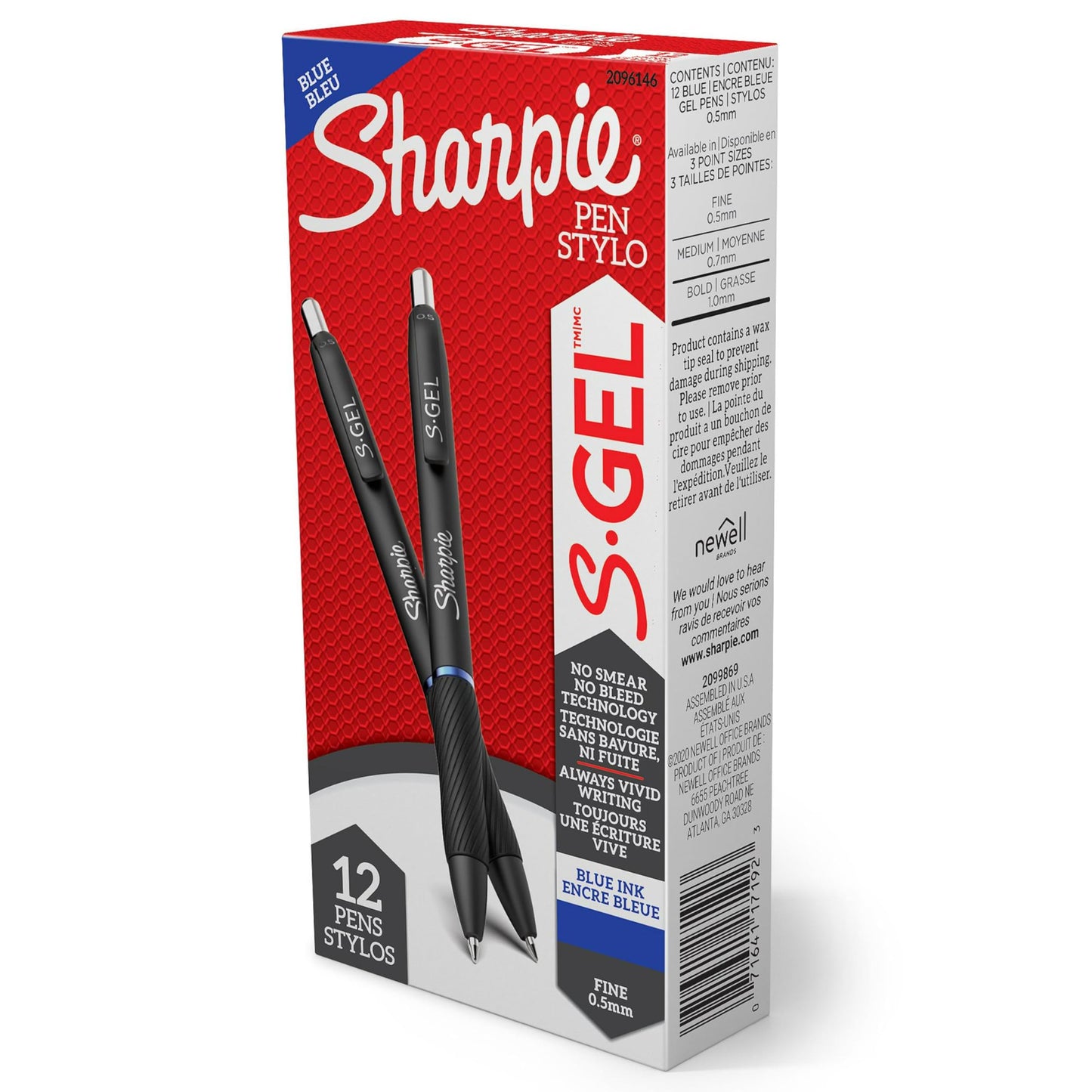 Sharpie S-Gel Pens, Fine Point (0.5mm), Blue Gel Ink, 12 Count - For Home, Office, School