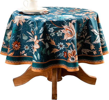 Maison d' Hermine Table Cloth Round Table 100% Cotton 63 Inches Fall Tablecloth Reusable Everyday Use for Thanksgiving Christmas Decorations Dining Farmhouse Party (Luxury Loft - Dark Teal)